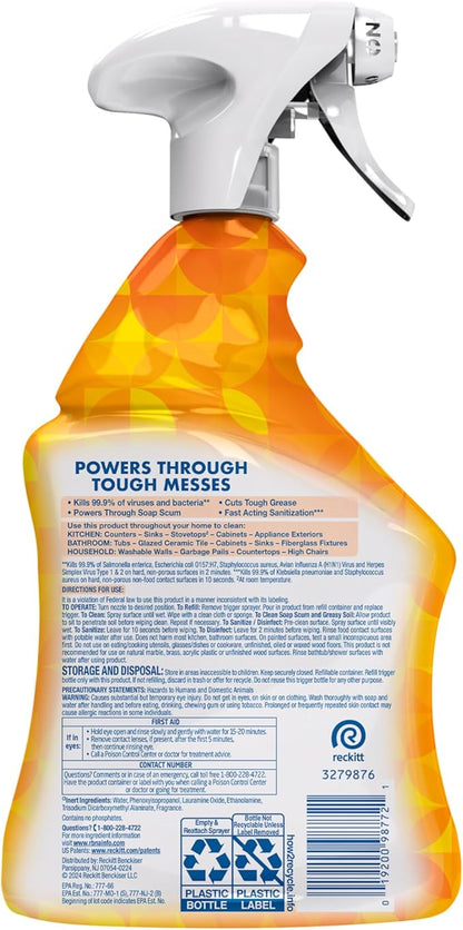 Lysol All Purpose Cleaner Spray, Multi-Purpose Disinfecting Spray, Kitchen & Bathroom Cleaner, Mango & Hibiscus Scent, 32 Fl Oz (Pack of 2)