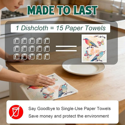 6 Pack Swedish Dishcloths for Kitchen, Swedish Dish Cloths, Reusable Paper Towels, Washable Kitchen Cloth, 100% Biodegradable, Super Absorbent, Quick Drying