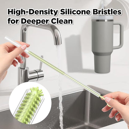 2 Pcs Silicone Straw Cleaner Brush, Extra Long Cleaning Brushes for Straws, 6mm&9mm, Green
