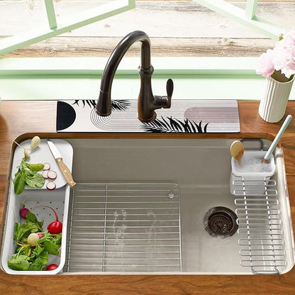 Sink Faucet Absorbing Mat, 2 Pack Drying Mat Around Faucet Sink Splash Guard Behind Faucet Sinkmat For Kitchen Bathroom Island Rv 24 * 5.5 Inch (60 * 14 cm)