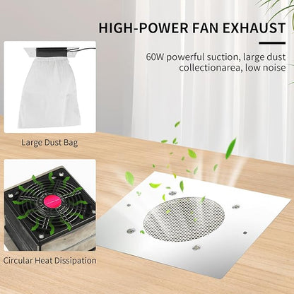 BLUETOP Nail Dust Collector Nail Vacuum Cleaner Table Embedded Dust Extractor Vacuum Professional Built in Desktop Nail Dust Collector Quiet Nail Fan Low Noise for Nail Salon Home