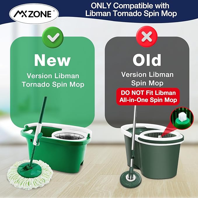 4 Pack Spin Mop Head Replacement Compatible with Libman Tornado, Microfiber Mop Head for Libman Tornado Spin Mop System, Machine Washable Mop Refill Head, Easy to Replace
