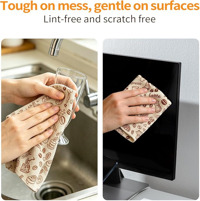 Microfiber Cleaning Cloth Roll, 50 Tear-Away Sheets, Reusable & Washable, Lint-Free, Non-Scratch Highly Absorbent Cleaning Cloths for Kitchen, Home, Window & Screens, Brown Dot, 12 x 12 in