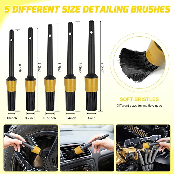 Nilight 52PCS Car Detailing Kit Auto Cleaning Tools Wash Set with Storage Carry Bag Home Use for Interior Exterior Deep Clean Polish Car Care Windshield Dashboard Seat Air Vents Wheels Tires, Yellow