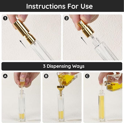 Segbeauty 0.34oz Clear Glass Perfume Atomizer for Travel Refillable Bottle, 5pcs Fine Mist Cologne Spray Bottles with Gold Cap, 10ml Empty Perfume Sprayer with Refill Kit, Small Liquid Containers