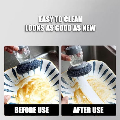2026 New Comfort Grip Soap Dispensing Kitchen Scrub, Comfort Grip Soap Dispenser, Replaceable PET Cleaning Brush Without Soap, Non-Slip Handle for Cleaning Dishes (1 Set+2 Pcs Replacement Parts)