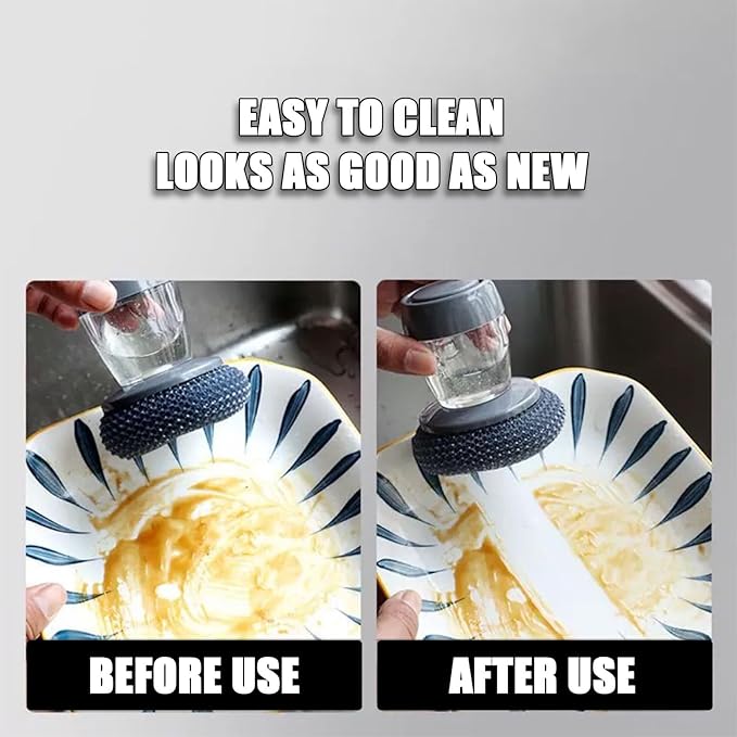 2026 New Comfort Grip Soap Dispensing Kitchen Scrub, Comfort Grip Soap Dispenser, Replaceable PET Cleaning Brush Without Soap, Non-Slip Handle for Cleaning Dishes (1 Set+3 Pcs Replacement Parts)