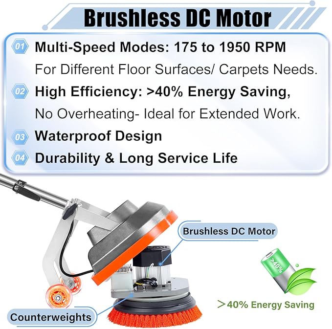 HHQ 15" Floor Buffer Machine, Commercial Floor Scrubber Machine with Brushes and Pads, Heavy Duty Floor Cleaner and Polisher- Deep Clean and Polish Your Floors with Ease