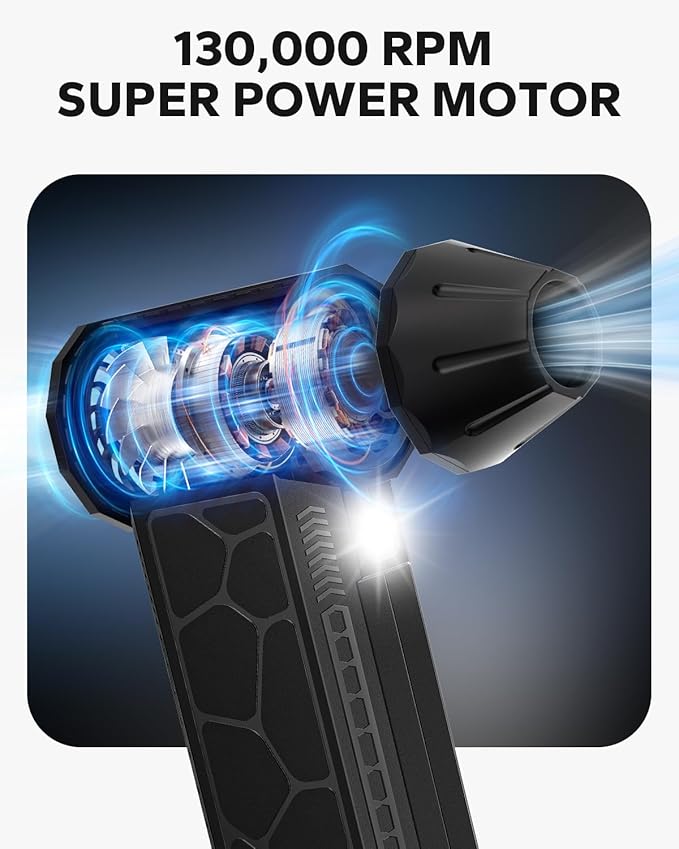 Amazicha Compressed Air Duster, Multi-Gear Adjustable 130000RPM Electric Air Duster, Rechargeable Air Blower with LED Light for Computer Keyboard Home Outdoor Car