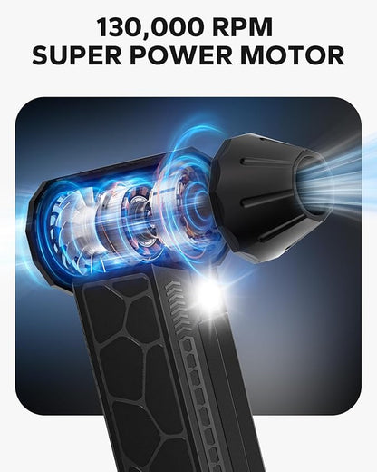 Amazicha Compressed Air Duster, Multi-Gear Adjustable 130000RPM Electric Air Duster, Rechargeable Air Blower with LED Light for Computer Keyboard Home Outdoor Car