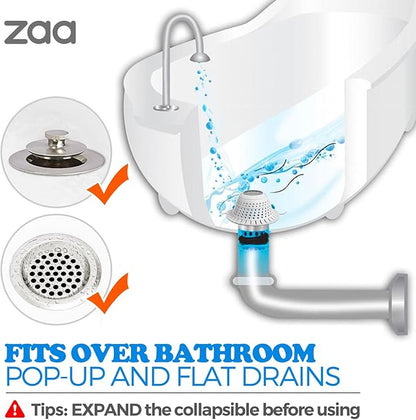 zaa Bathtub Drain Hair Catcher, Premium Silicone Shower Hair Catcher, 1Pack Hair Stopper for Pop Up & Regular Drains of Shower, Bathtub, Bathroom Sink, Bathroom Fixture Accessories, Light Gray