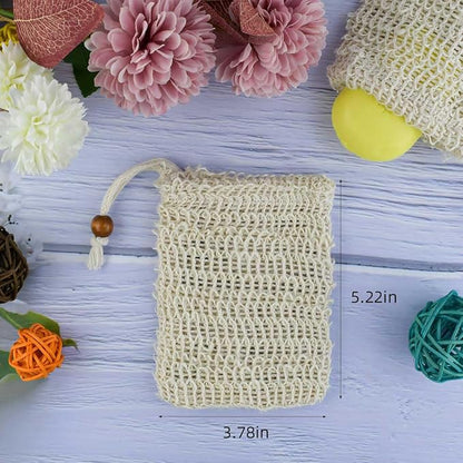 5 Pack Soap Saver Bag Exfoliating Soap Saver Pouch Shower Soap Bag Mesh Bar Natural Sisal Exfoliating Soap Pouch for Bath and Shower Soap Bags with Drawstring Plastic-free Foaming and Drying Soap Bag