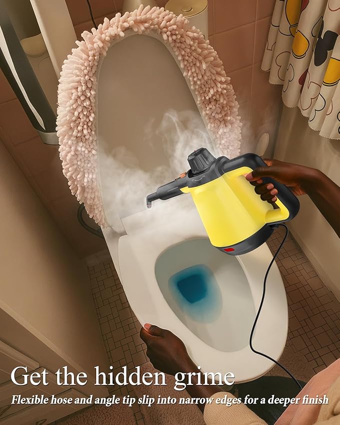 1200W Handheld Steam Cleaner for Home, Powerful Natural Multi‑Surface Steam Cleaner with 10 Accessories, 13.5oz Pressurized Steamer for Deep Cleaning Tile, Grout, Shower, Bathroom,Kitchen,Car, Yellow