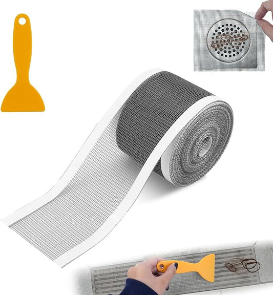 2.75 Inch x 33 FT Disposable Shower Drain Screen Self-Adhesive Stickers, with Cleaning Shovel, Showers Drain Hair Catcher, Shower Drain Mesh Stickers for Bathroom Kitchen Sink
