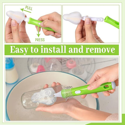 Willinglong 22 Pcs Sponge Bottle Nipple Brushes Set Including 12 Pcs Bottle Sponge Brush Heads 6 Interchangeable Nipple Brush Handles and 4 Long Straw Brushes for Baby Bottles