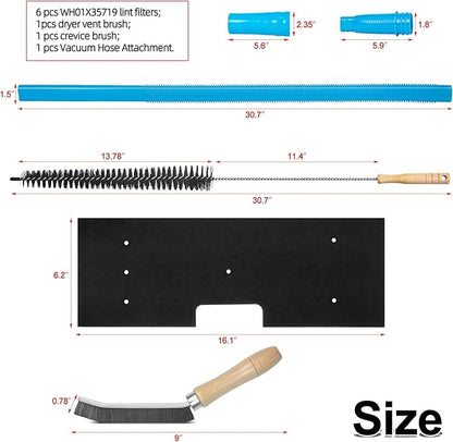 9Pcs Dryer Vent Cleaner Kit for GE Washer Dryer Combo,WH01X35719 Lint Filter replacement with dryer vent brush, Dryer Vent Vacuum Hose Attachment,Hand Washable and Reusable,Models: PFQ97HSPVDS
