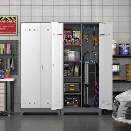 73" H Garage Storage Cabinet,Broom Closet Storage Cabinet with Adjust Shelves,Utility Cabinet,Utility Closet for Garage,Office,Gray-White