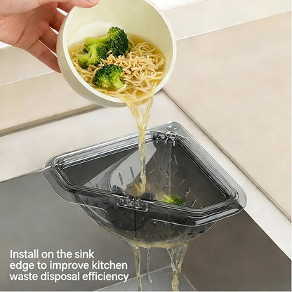 Magnetic Drainage & Filter Basket with Enhanced Durability, Triangular Sink Strainer with Twist-Open Bottom, Right-Angle Kitchen Sink Corner Rack for Draining and Storage, Punch-Free Installation