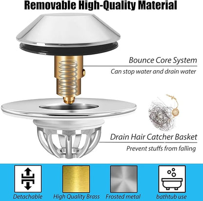 Anlige Bathtub Drain Stopper,Pop Up Tub Stopper Bottom with Drain Hair Catcher,Bathtub Plug and Cover with Strainer,Universal for 1.45 to 1.8in Drain Hole,Replaces Lift & Turn, Tip-Toe or Trip Lever