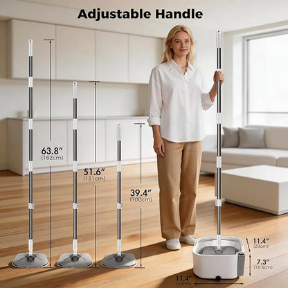 Masthome Spin Mop and Bucket with Wringer Set, Clean Dirty Water Separation, 360° Rotating Floor Mop with Adjustable Stainless Steel Handle, Reusable Pads for Hardwood Tile Laminate Home Cleaning