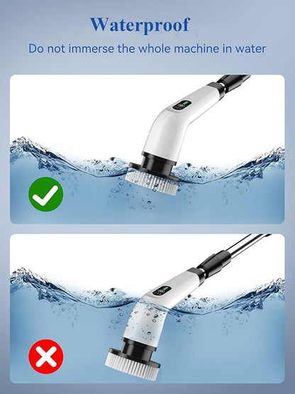 Electric Spin Scrubber - 120Min Cordless Shower Bathroom Cleaner with 8 Brush Heads | 440 RPM Power Scrubber (3-Speed) & Adjustable Extension Handle for Cleaning Bathtub, Tile, Grout