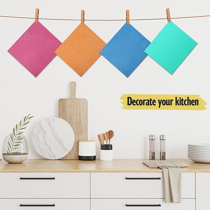MoLKENE Swedish Dishcloths for Kitchen | 6 Pack Absorbent Cellulose Sponge Cloths Washable | Non-Scratch Reusable Paper Towels Quick Drying Cleaning Cloths - Green