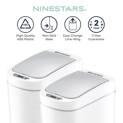 Ninestars Automatic Motion Sensor Bathroom Trash Can, 1.8 Gallon Smart Opening Garbage Bin for Bathroom, Bedroom, Kitchen, Office 2 Pack