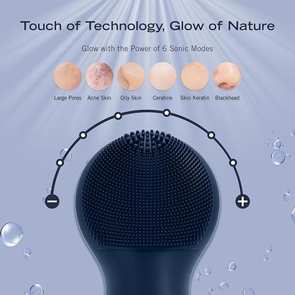 Nautica PC130 Sonic Facial Cleansing Brush Made with Ultra Hygienic Soft Silicone, Waterproof and Rechargeable Face Scrub Brush for Men & Women - (Navy)