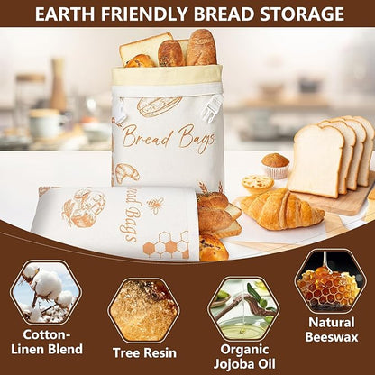 Beeswax Bread Bags for Sourdough(2 Pack), Wax bread bags for homemade bread, Beeswax Bread Bag, Keep Freshness, Beeswax bags for bread, Upgrade Food Storage Bag, Reusable,XL Cap | Reusable, 100% Natural Cotton, Keep Freshness, Beeswax Lined, Food Grade...