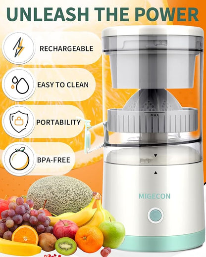 MIGECON Electric Citrus Juicer, Rechargeable Orange Juicer Squeezer with USB and Cleaning Brush, Portable Electric Juicer Machine, for Lemons, Limes, and Grapefruit, White
