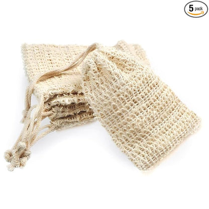 Soap Bag,5 Packs Bar Saver Pouch,Sisal Soap Saver Bag Mesh for Exfoliating, Shower,Scrubber