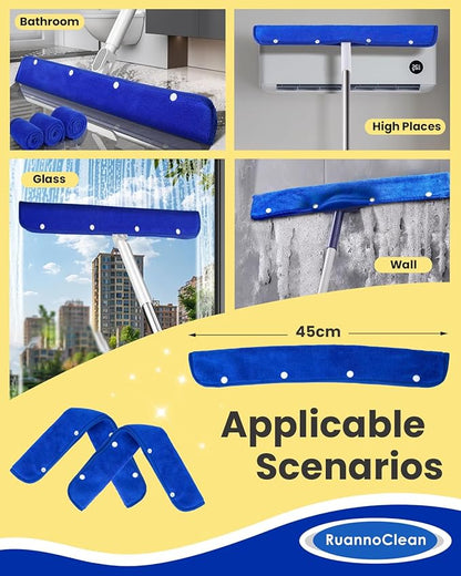 Floor Squeegee Pads, Microfiber, 45cm, 4 Pack, Blue, Mop Replacement Pads, Floor, Wall