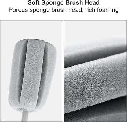 4 Pack Soft Sponge Bottle Cleaner Brush, Grey Plastic Handle Wine Glass Cup Brush Scrubber, Washing Brush Vase Bottle Pot Cleaning Brush with Traceless Hook, Long and Small Size 10” 15”