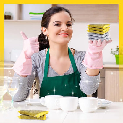Thyle 36 Pack Kitchen Steel Scrubbing Sponges, Heavy Duty Non Scratch Metal Scrub Pads, Reusable Cleaning Sponges for Dishes, Pots, Pans, Sink and Tough Hard Stains (Gray,Yellow)