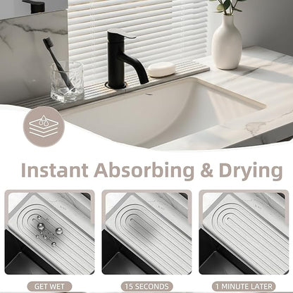Diatomite Sink Splash Guard - DryingNeat Kitchen Faucet Mat, Instant Dry Water Absorbing Stone Tray for Sink, Durable Protector for Kitchen Bathroom Counter [Light Grey]