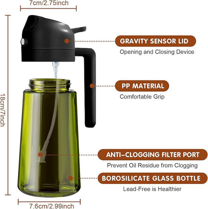 YARRAMATE 16oz/470ml 2PCS Light Blockage Dark Oil Sprayer for Cooking, 2 in 1 Olive Oil Dispenser Bottle for Kitchen, Green Glass Oil Bottle, Food-Grade Oil Mister for Air Fryer, BBQ (Black & Green)