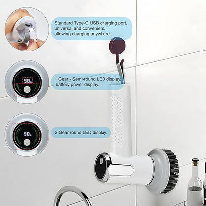 Electric Spin Scrubber Cordless Cleaning Brush with Replaceable Brush Heads, Rechargeable Power Scrubber for Bathroom Shower Floor Window Tub Sink