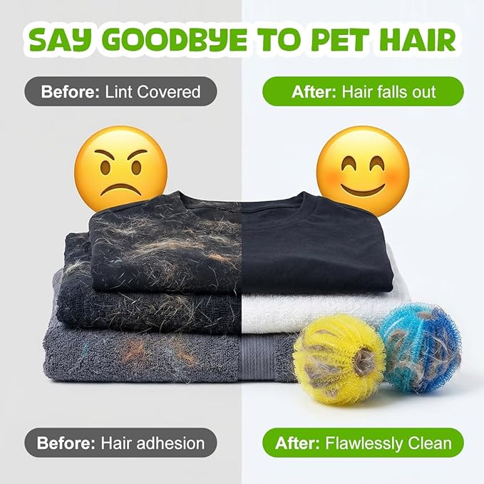 12 PCS Pet Hair Remover for Laundry, Reusable Dog & Cat Hair Remover Balls, Washing Machine Pet Hair Catcher & Lint Remover for Clothes, Bedding, Safe on Fabrics