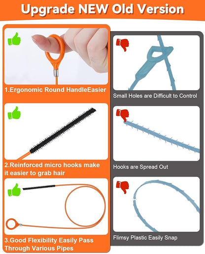 3pcs 50 Inch Drain Snake Hair Clog Remover Tool, Anti-Break Metal with Nylon Coating Sink Snake, for Bathroom Sink, Tub, Shower, Pipe Drain
