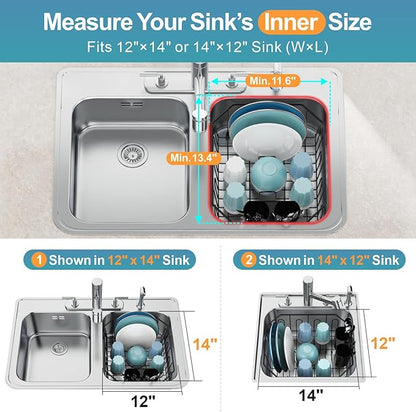 GSlife Small in Sink Dish Drying Rack - Compact Dish Drainer for RV Kitchen Apartment Sink, Rust Resistant Inside Sink Rack, 1–2 Person Households, 11.6" W x 13.4" L, Black