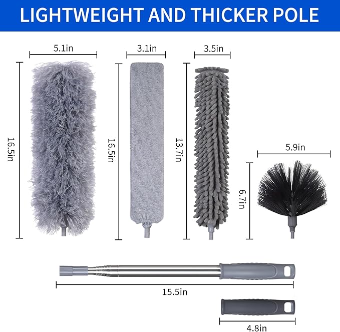 FrutPunch Duster with Extension Pole,Ceiling Fan Cleaner Duster Set of 6, Telescopic Cobweb Feather Duster 100 Inch,Ceiling Fan Duster, House Cleaning Tool Set