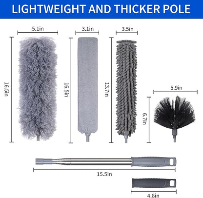 FrutPunch Duster with Extension Pole,Ceiling Fan Cleaner Duster Set of 6, Telescopic Cobweb Feather Duster 100 Inch,Ceiling Fan Duster, House Cleaning Tool Set
