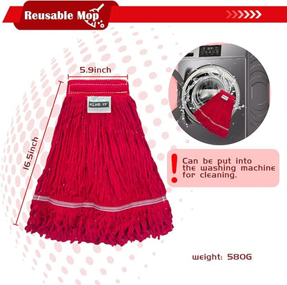 Heavy Duty Commercial String Mop Heads, 3 Pack Cotton Red Mop Head Replacement, Machine Washable Industrial Mop Head Refills for Janitorial, Restaurant, Warehouse & Office Floor Cleaning