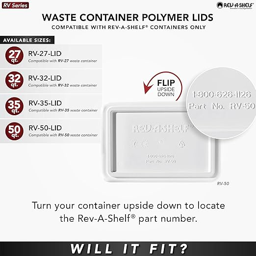 Rev-A-Shelf 35 Qt Under Sink Garbage Can Lid, Kitchen and Bathroom Cabinet, Replacement Plastic Trash Bin Lid Only, Gray, RV-35-LID-13-1-40, 2 Pack