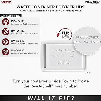 Rev-A-Shelf 35 Qt Under Sink Garbage Can Lid, Kitchen and Bathroom Cabinet, Replacement Plastic Trash Bin Lid Only, Gray, RV-35-LID-13-1-40, 2 Pack