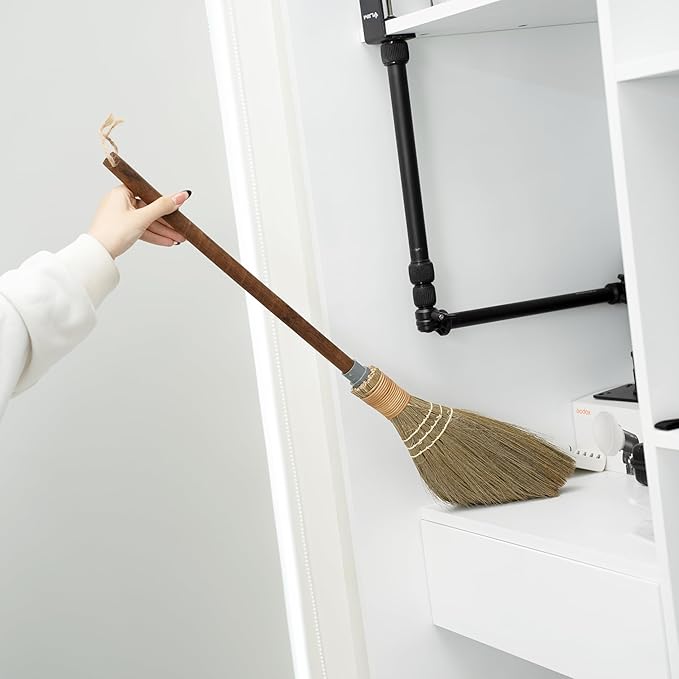 BMart Home Natural Whisk Sweeping Brownn Handle Broom - Vietnamese Straw Soft Broom for Cleaning Dustpan Indoor-Outdoor, Sofa, Car Hood, Decoration Items - 9.84'' Width, 29.75" Length