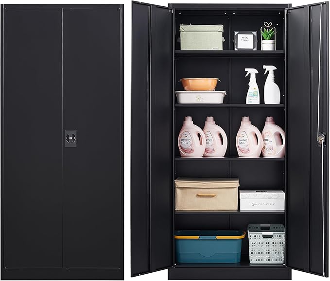 Metal Garage Storage Cabinet with Locking Doors,Steel Tool Cabinets with Adjustable Shelves for Home,Office,Garage,Warehouse Organisieren(Black)
