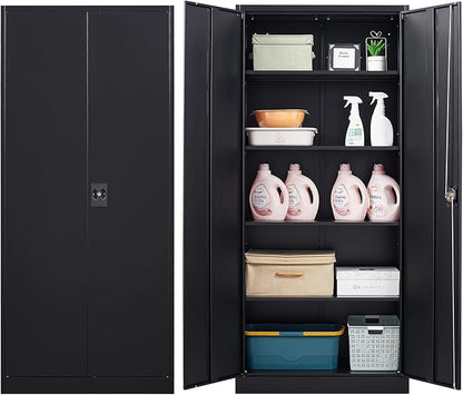 Metal Garage Storage Cabinet with Locking Doors,Steel Tool Cabinets with Adjustable Shelves for Home,Office,Garage,Warehouse Organisieren(Black)