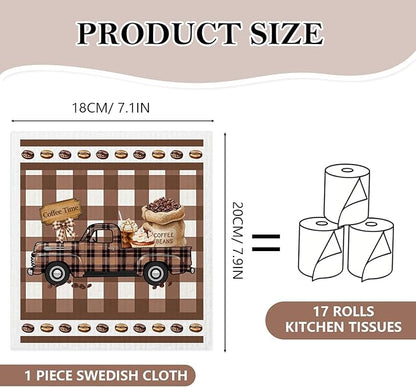 5 Pack Mixed Farmhouse Coffee Bar Kitchen Dishcloths Dish Towel, Dish Towels for Kitchen, Swedish Dishcloth Coffee Bar Decor, Paper Towels Reusable, Dish Cloth Towel Cleaning for Home