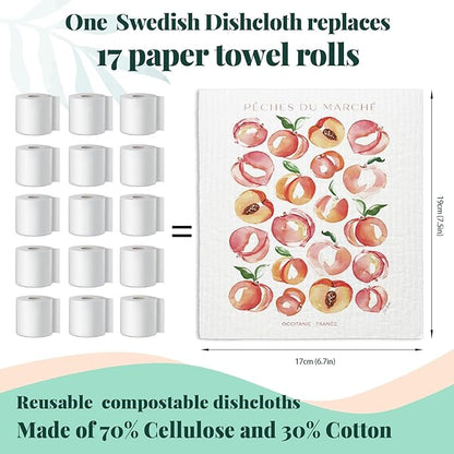 Swedish Dishcloths for Kitchen, Papaya Reusable Paper Towels Washable, Cucina Doliva Oranges Peach Lemon Swedish DishCloths for Friut, 4 Pack Dish Towels for Kitchen